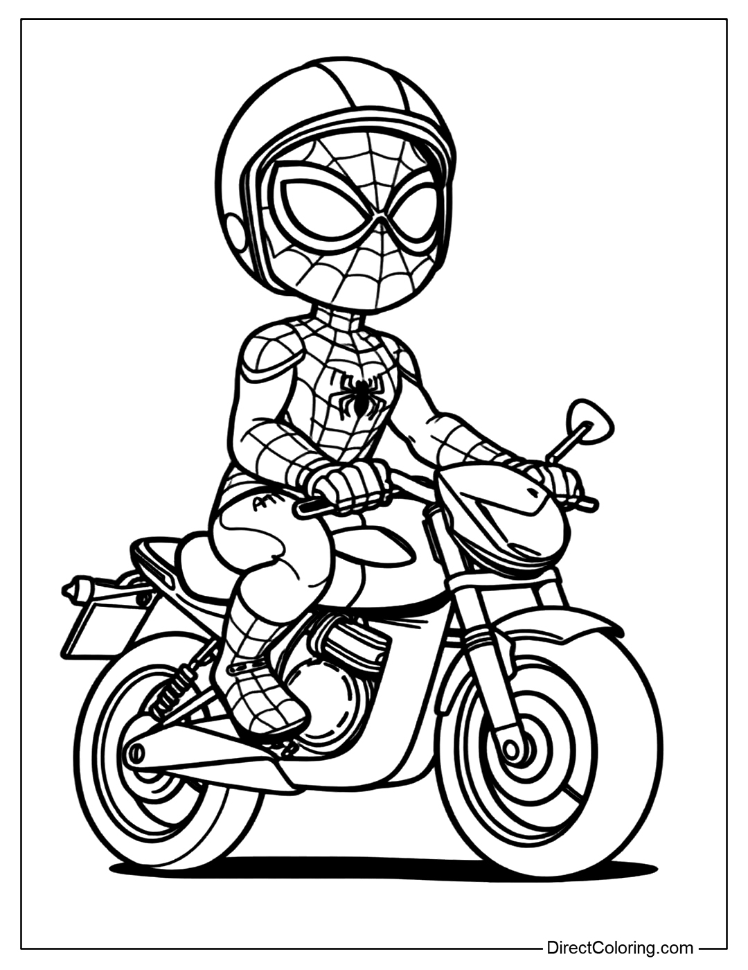 Spider-Man with Motorcycle Coloring Page